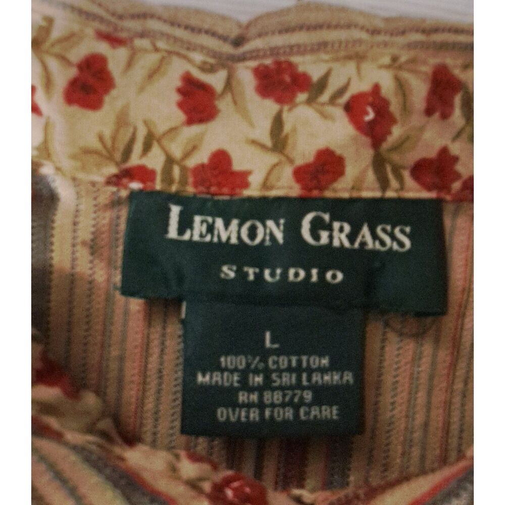 Lemon Grass Studio Striped Button-Down Shirt w/ Floral Accents- Large - Picture 3 of 7